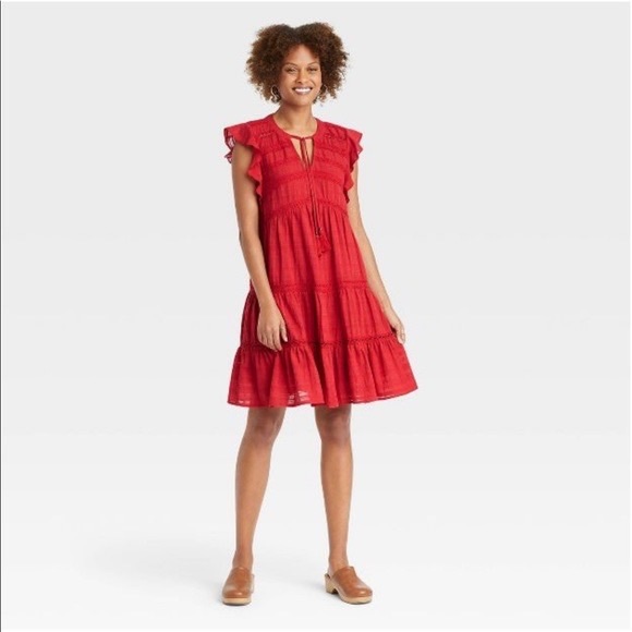 Knox Rose red tiered dress - Picture 1 of 4